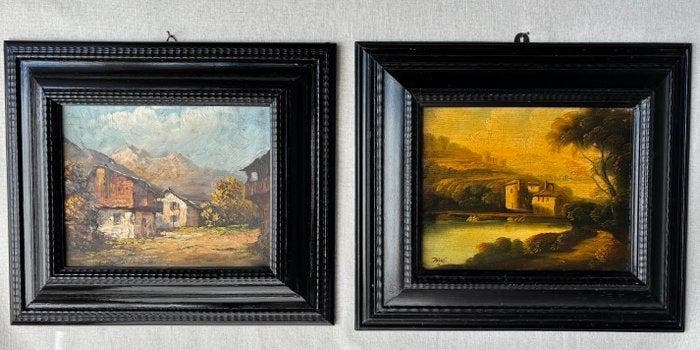 Cadre (2) - Bois - Paire de tableaux à lhuile, Antiquités & Art, Curiosités & Brocante