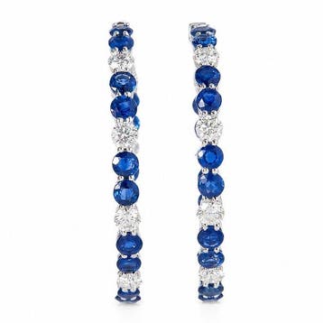 Hoepel oorbellen - 14 karaat Witgoud - 8.69ct. tw. Saffier -