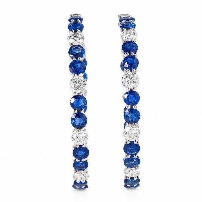 Hoepel oorbellen - 14 karaat Witgoud - 8.69ct. tw. Saffier -, Handtassen en Accessoires, Antieke sieraden