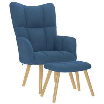 vidaXL Relaxstoel met voetenbank stof blauw, Verzenden