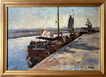 Cor Noltee (1903-1967) - Moored Barges at a Quay