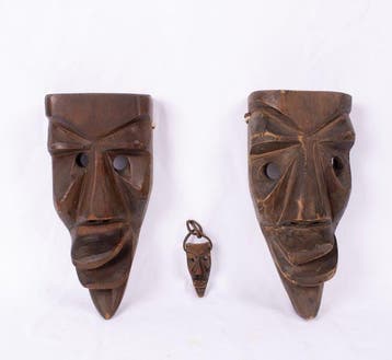 sculptuur, Set di 3 Maschere Tradizionali Sarde Mamuthones