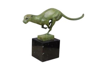 Figuur - Jaguar Skulptur: Grün patinierte Tierstatue auf