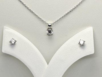 Ensemble de bijoux 3 pièces - 14 carats Or blanc - 0.80ct., Bijoux, Sacs & Beauté, Bijoux anciens