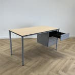 bureau met vast ladeblok 140x70 cm,   ahorn - grijs, Huis en Inrichting, Bureaus, Gebruikt