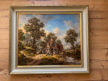 German school (XX), signed Schlemmer - Auf dem Bauernhof, Antiek en Kunst