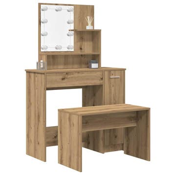 vidaXL Kaptafelset met LED-verlichting bewerkt hout oud, Verzenden, Nieuw