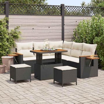 vidaXL Tuinbank Set 9 st 8-Aantal zitplaatsen Zwart en Crème, Verzenden, Nieuw