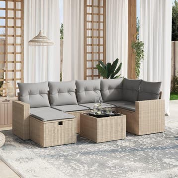 vidaXL 7-delige Loungeset met kussens poly rattan gemengd, Tuin en Terras, Verzenden, Nieuw, Loungeset