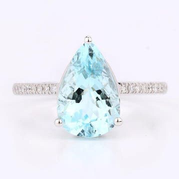 Ring - 14 karaat Witgoud Aquamarijn - Diamant -, Handtassen en Accessoires, Nieuw