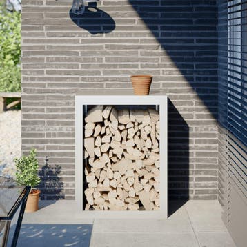 vidaXL Haardhoutrek 60x40x80 cm staal wit, Verzenden