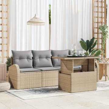 vidaXL Tuinbank Set 5 st Beige Poly Riet, Verzenden, Nieuw