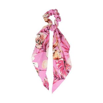 Haarelastiek Scrunchie – Bloemenprint – 25cm Linten – Gladde, Nieuw
