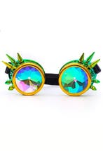 Goggles Steampunk Bril Spikes Geel Groen Montuur Caleidoscoo, Ophalen of Verzenden, Nieuw