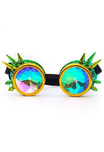 KIMU® Goggles Steampunk Bril Spikes Geel Groen Montuur Calei, Ophalen of Verzenden