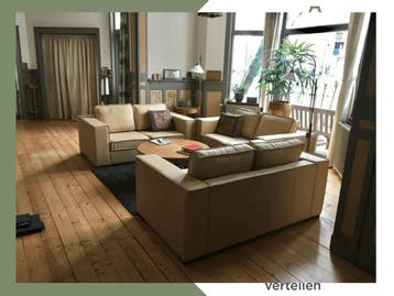 Set van 3 leren banken met Franse stiknaad en houten poten, Antiek en Kunst, Ophalen of Verzenden