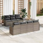 vidaXL Tuinbank Set met kussen 8 pcs Grijs Poly Riet en, Verzenden, Nieuw