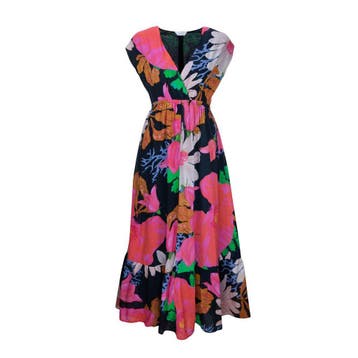 Frogbox • zwarte maxi jurk met bloemen • 36, Verzenden