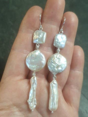 Zilver, 925, Natuurlijke Biwa-vormige parels, muntparels,