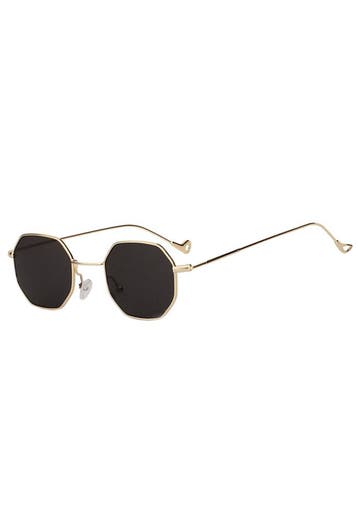 KIMU® Zonnebril Octagonal Goud Montuur Zwarte Achthoekige Gl, Ophalen of Verzenden, Nieuw, Zwart