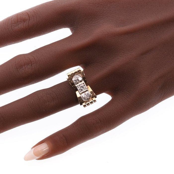Ring - 18 karaat Geel goud - 0.48ct. tw. - Diamant - Vintage, Handtassen en Accessoires, Ringen