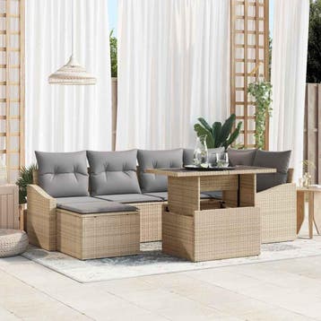 vidaXL Tuinbank Set 7 st Beige en Lichtgrijs, Tuin en Terras, Verzenden, Nieuw