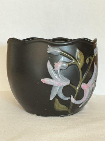 Grote cache-pot met roze Lelies - Jardinière - faïence /