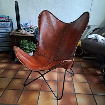 Fauteuil - BFK- Hardoy Butterfly chair - Staal, Leder -, Antiquités & Art