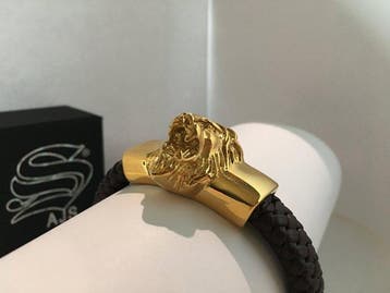 AJS Hoofd van de Leeuw van Juda Echt Leren Armband