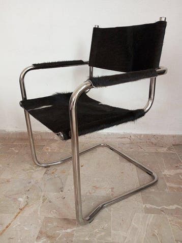 Fauteuil - Roestvrij staal, Kalfsleer, Antiek en Kunst