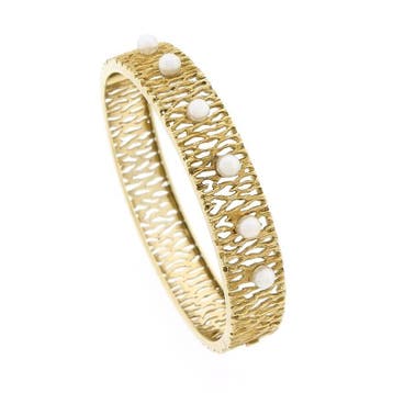 Gouden slavenarmband met parels; maat M (Schakelarmband), Gebruikt, Ophalen of Verzenden, Met edelsteen, Goud
