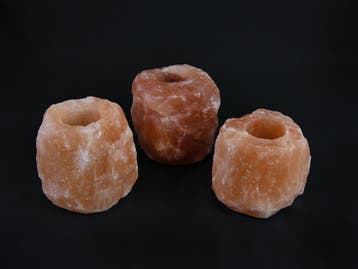3x Waxinelichthouder / Theelichthouder Zoutsteen Himalaya..., Ophalen of Verzenden