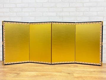 Kamerscherm - Hout, Zijde, Textiel - Japan - gouden