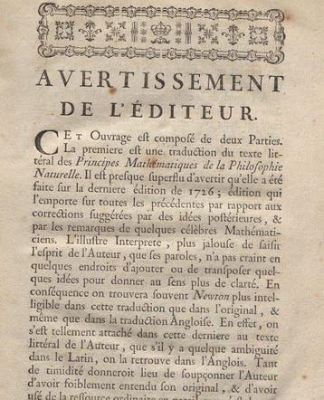 Emilie du Chatelet, traduit dIsaac Newton - Les Principes