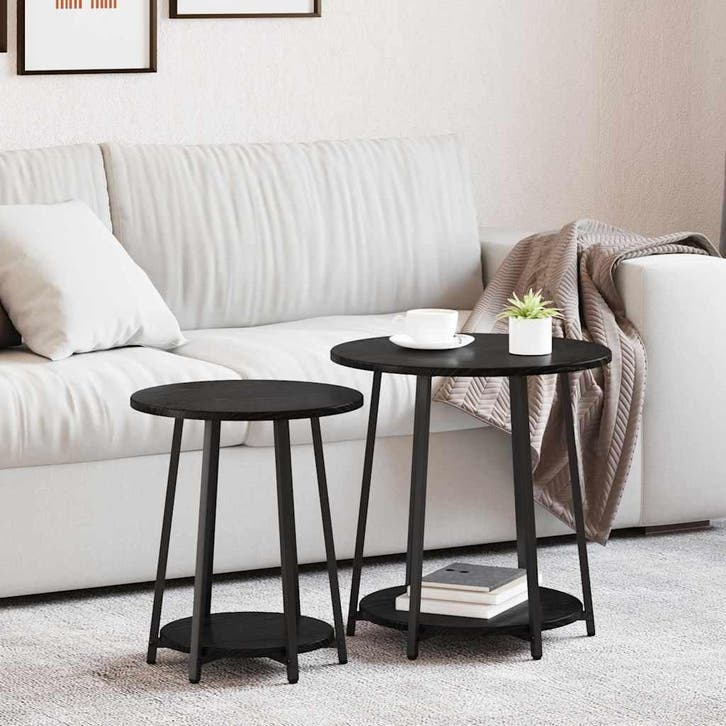 vidaXL Bijzettafelset 2 st Zwart Eiken 50 x 50 x 51 cm, Huis en Inrichting, Tafels | Bijzettafels, Nieuw, Verzenden