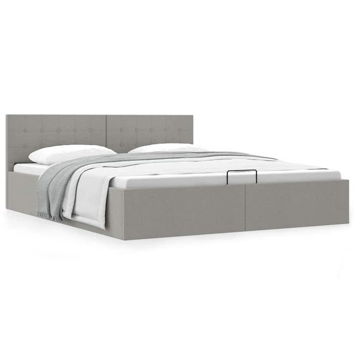 vidaXL Bedframe met hydraulische opslag stof lichtgrijs, Huis en Inrichting, Slaapkamer | Bedden, Nieuw, Verzenden