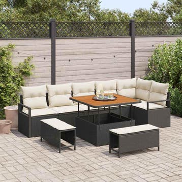vidaXL Tuinbank Set 9 st Zwart Poly rattan, Verzenden, Nieuw