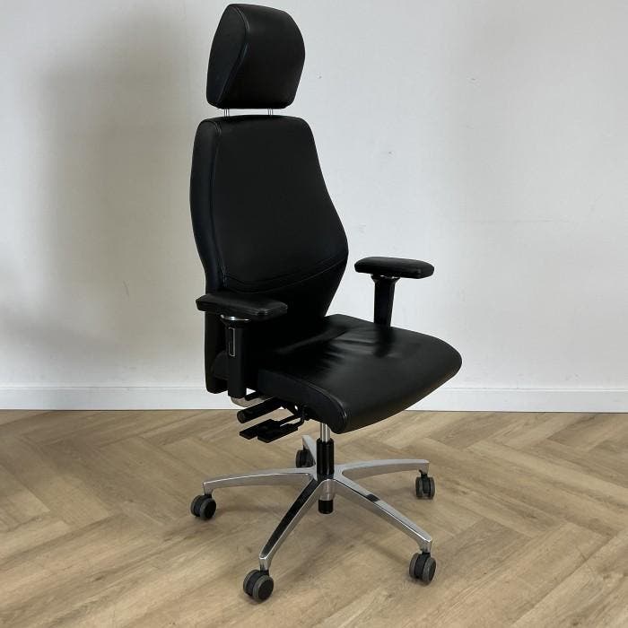 Dauphin directie bureaustoel met hoofdsteun, zwart leder, Huis en Inrichting, Bureaustoelen, Bureaustoel, Zwart, Gebruikt, Ergonomisch