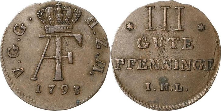 3 Gute Pfennig 1793, Mecklenburg-strelitz Adolf Friedrich..., Timbres & Monnaies, Monnaies | Europe | Monnaies non-euro, Envoi