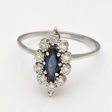 Ring - 18 karaat Witgoud - Diamant - Saffier, Nieuw