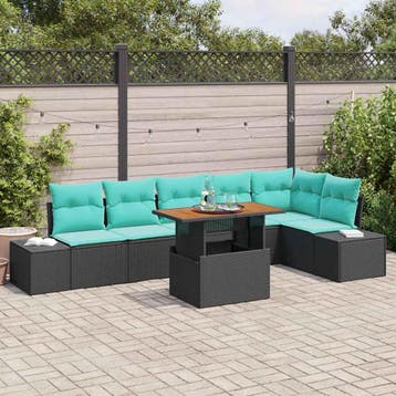 vidaXL Tuin Eettafel Set 7 st 6-Aantal zitplaatsen Zwart en, Tuin en Terras, Verzenden, Nieuw
