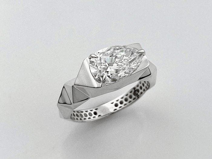 Zonder minimumprijs - Ring - 14 karaat Witgoud - 2.09ct. tw., Handtassen en Accessoires, Ringen