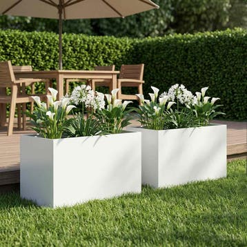 vidaXL Plantenbak 2 st Wit 60 x 40 x 40 cm Koudgewalst staal, Tuin en Terras, Bloempotten, Verzenden, Nieuw