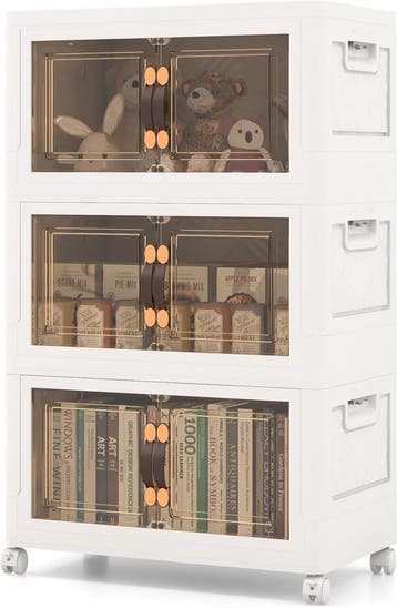 Opbergbox met deksel - Opbergdoos - 3x25L - Wit - COSTWAY, Verzenden, Nieuw