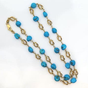Halsketting - 18 karaat Geel goud - 35.00ct. tw. Turquoise, Handtassen en Accessoires, Kettingen, Nieuw