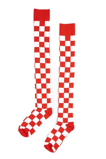 KIMU® Lange Sokken Rood Wit Geblokt 36-44 Kniekousen Carnava, Ophalen of Verzenden, Nieuw