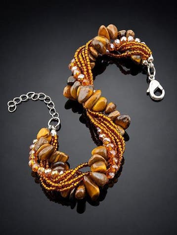 Tijgeroog sieradenset - Halsketting en armband - Handgemaakt, Antiek en Kunst