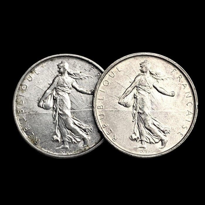 Frankrijk. Silver 2x 5 Francs (Semeuse) Coins 1962/1963, Timbres & Monnaies, Monnaies | Europe | Monnaies non-euro