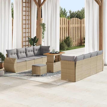 vidaXL Tuinbank Set 11 st Beige poly rattan, Verzenden