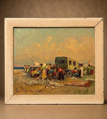 Fernand Van Den Bussche (1892-1975) - Coastal Gathering /, Antiek en Kunst